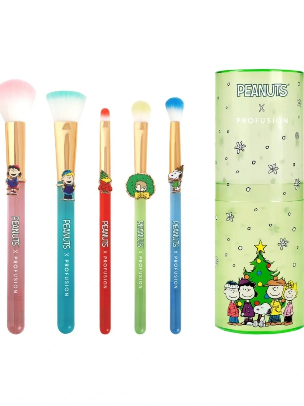 Peanuts Holiday Merry & Bright Brush Set with Case - Profusion Cosmetics NIB